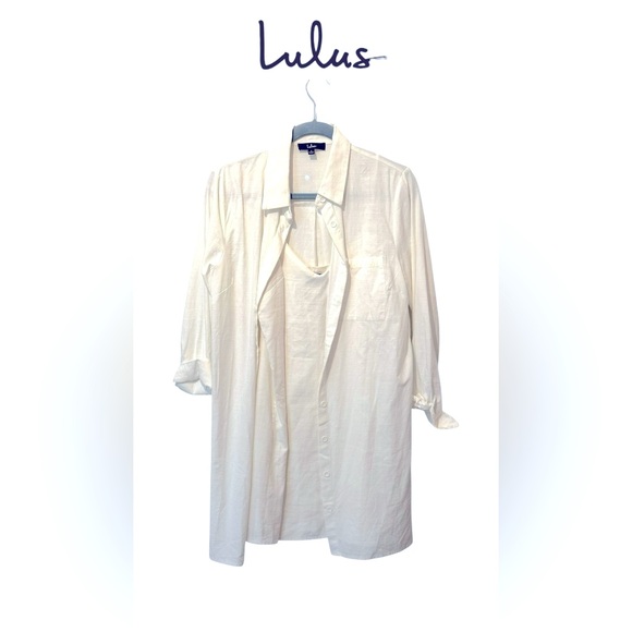 Lulus Dresses & Skirts - Lulus Shirtdress & Slip Dress White Cotton Linen Blend 2 Piece Set! Small